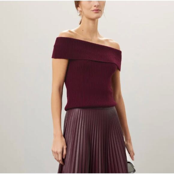 Tanya Taylor Burgundy Off the Shoulder  Knit Top SMALL Merino Wool Designer $300 - Picture 4 of 11